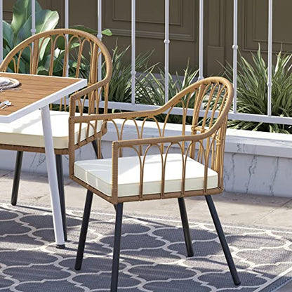 4 Pieces Rattan Wicker Dinning Chairs, Outdoor Indoor Patio Furniture Set with Cushion and Curved Back All Weather Bistro Chair for Garden Backyard Porch Poolside Restaurant