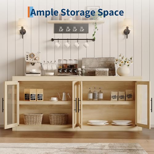 71" Large Sideboard Buffet Cabinet, Modern White Credenza Console Table, view 4