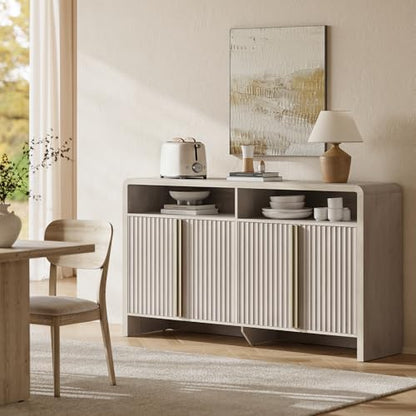 59" Sideboard Buffet Cabinet, Fluted 4-Door Credenza, Grey, view 4