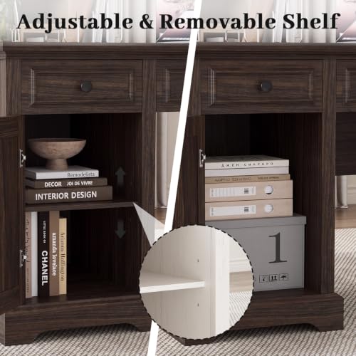 59" Farmhouse Executive Desk with Drawers Lock File Cabinet, view 6