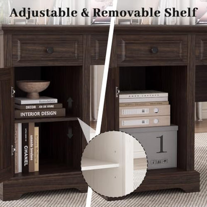 59" Farmhouse Executive Desk with Drawers Lock File Cabinet, view 6