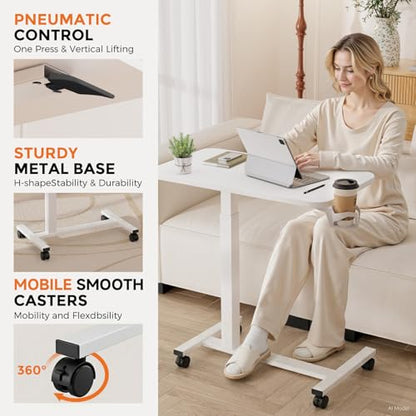 Small Standing Desk with Wheels, Pneumatic Mobile Rolling Laptop Desk, view 7