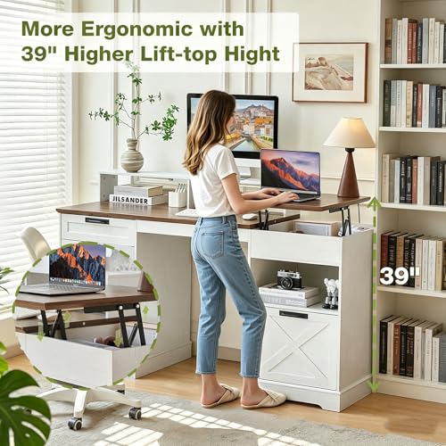 63“ Executive Desk with Lift Top, 3 File Drawers, White, view 6