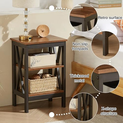End Side Table Night Stand Set Of 2,X-Design with Storage Shelf for Bedroom,Living Room,Brown