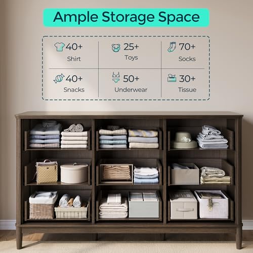 Fluted 9 Drawer Dresser for Bedroom, view 5