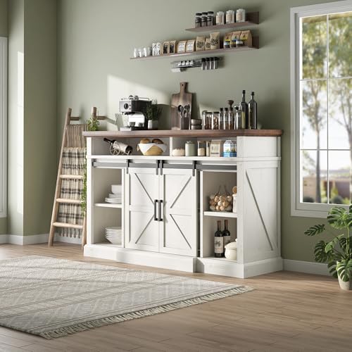 66" W Farmhouse TV Stand, Entertainment Center with Storage, White, view 7