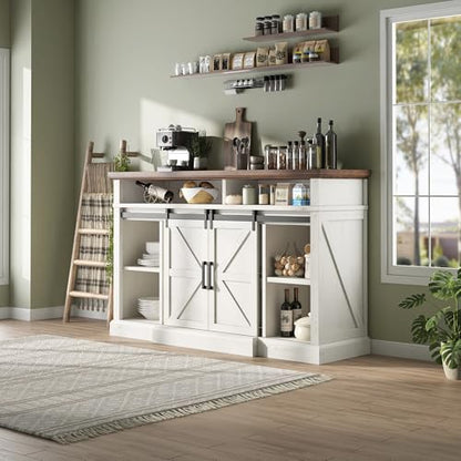 66" W Farmhouse TV Stand, Entertainment Center with Storage, White, view 7