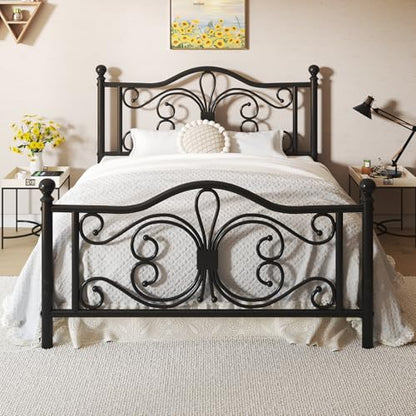 Full Bed Frame with Butterfly Pattern Design Headboard & Headboard, Black, view 2