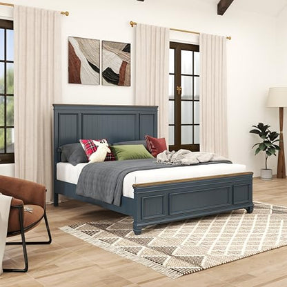 Riverton Wood 3-Piece Bedroom Set, Shiplap Panel King Bed with 2 Nightstands in Slate Blue