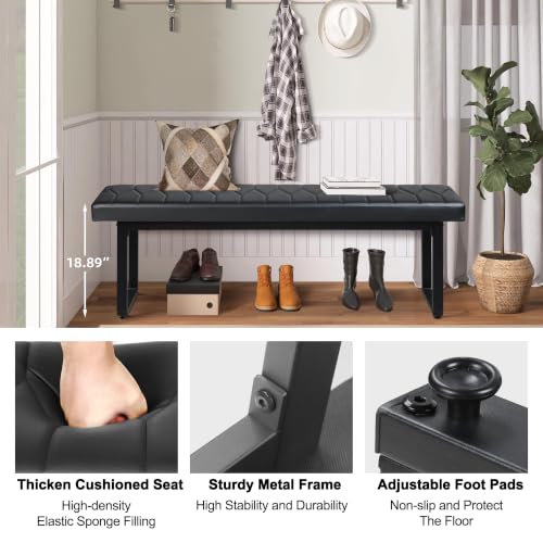 Black Faux Leather Benches Set of 2, 58 Inch Padded Seats, view 6