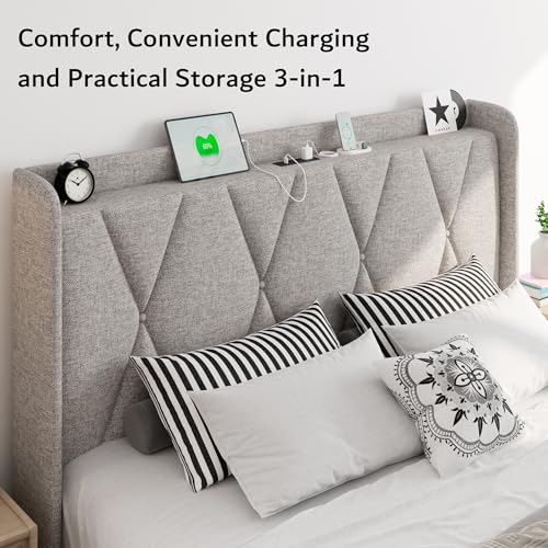 Light Grey Modern Wingback Storage Bed, view 6