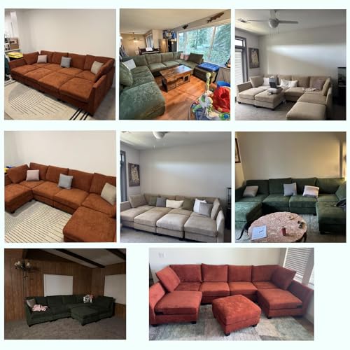 124" Modular Sectional Sofa, Modern Chenille U-Shaped 8 Seater Sectional Sofa with Storage Ottoman & USB Ports, L-Shaped Cloud Couch Orange Sectional Couch for Living Room(Orange)