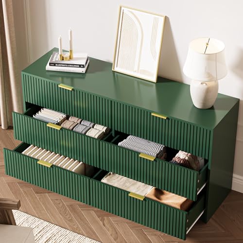 Green 6 Drawer Dresser for Bedroom, view 5