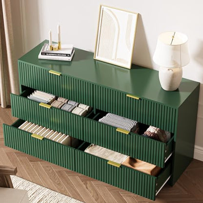 Green 6 Drawer Dresser for Bedroom, view 5