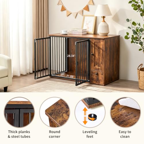 43.3" Dog Crate Furniture with Feeding Station for Small/Medium Dogs, view 6