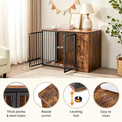 43.3" Dog Crate Furniture with Feeding Station for Small/Medium Dogs, view 6
