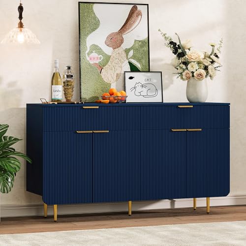 58 Inch Fluted Sideboard Buffet Cabinet with Storage, Blue, view 3