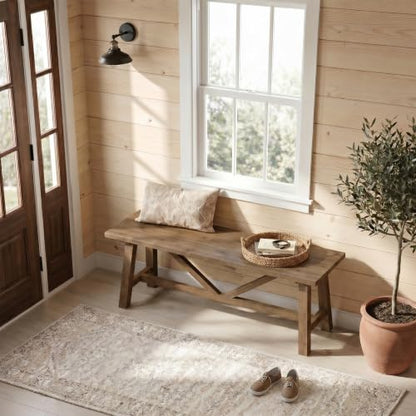 43" Farmhouse Solid Wood Bench, Narrow Long Seat, Natural, view 5