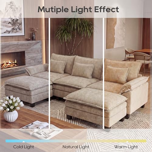Oversized Modular Sectional Sofa，Khaki：122" U Shaped | Modern Comfy Cloud Couch with Movable Ottoman and Pillow, Deep Seat Couches for Living Room, Bedroom or Apartment