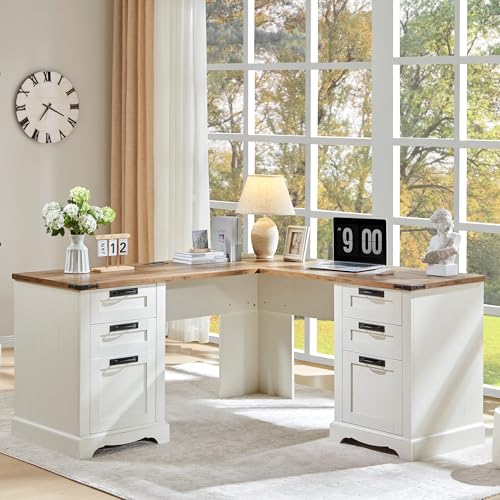 60" Farmhouse L Shaped Executive Desk, Antique White, view 7