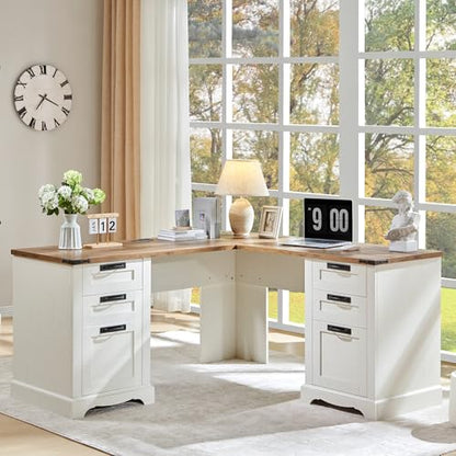 60" Farmhouse L Shaped Executive Desk, Antique White, view 7