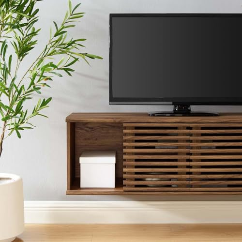 Render 46" Mid-Century Modern Wall Mount Media Console TV Stand, 46 Inch, Walnut, view 5