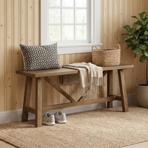 43" Farmhouse Solid Wood Bench, Narrow Long Seat, Natural, view 4
