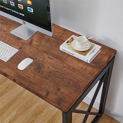 60 Inch Computer Desk for Home Office, Industrial Metal Wood Desks, Farmhouse Large Writing Table, Modern Sturdy Gaming Desk (Rustic Oak)