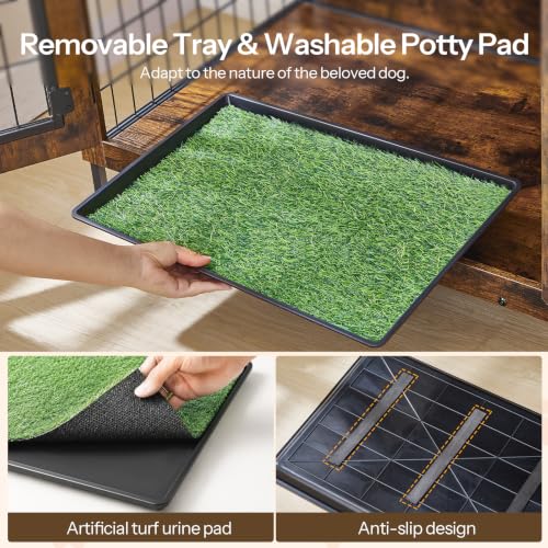 Dog Crate Furniture, 31.5" Dog Kennel with Dog Grass Pad and Tray, view 4
