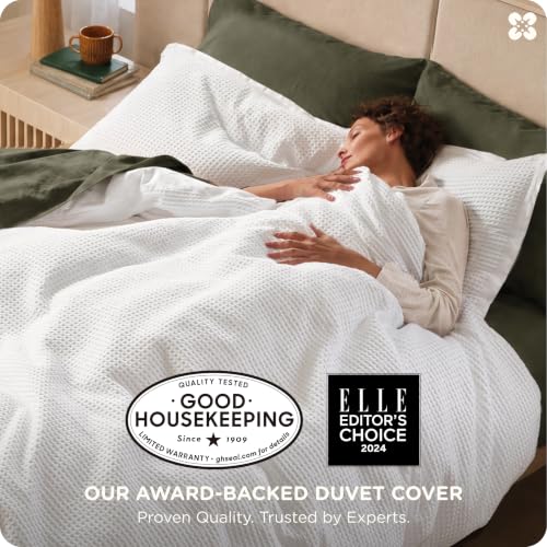 Bedsure PureWoven 3 Pieces 100% Cotton Waffle Duvet Cover Set, King, White, view 3