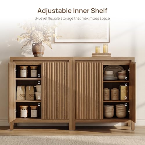 Sideboard Buffet Cabinet with Storage, Fluted Credenza Buffet Table, view 6