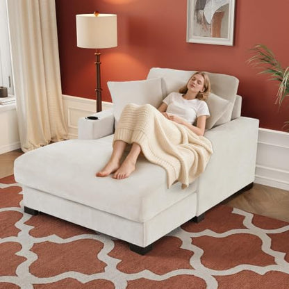 60" Oversized Chaise Lounge Chair Indoor with Adjustable Backrest & Charging, view 5