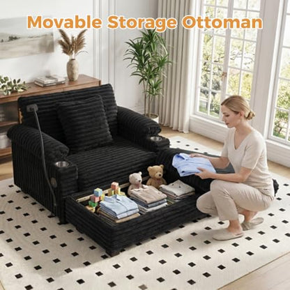 Chaise Lounge Chair with Adjustable Backrest, Storage Ottoman, view 5
