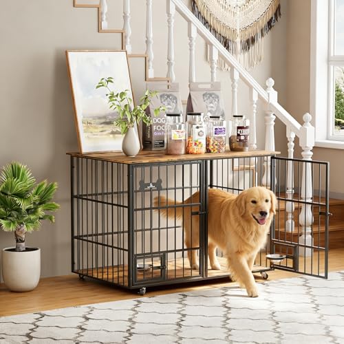 48"Dog Crate,Furniture Style Double Dog Cage with Divider for 2 Dogs, view 5