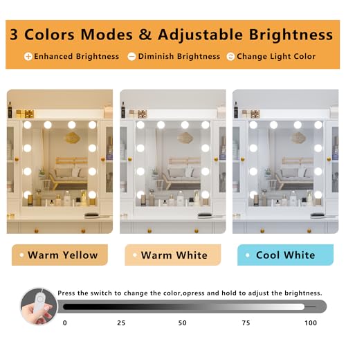 White Makeup Vanity Desk with Mirror and Lights, Smart RGB Light, view 7