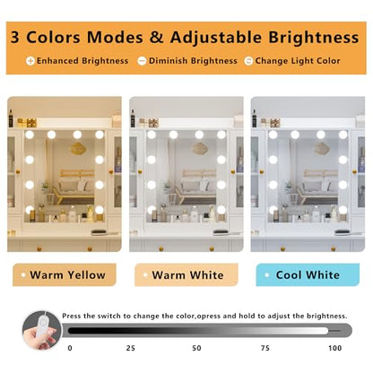White Makeup Vanity Desk with Mirror and Lights, Smart RGB Light, view 7