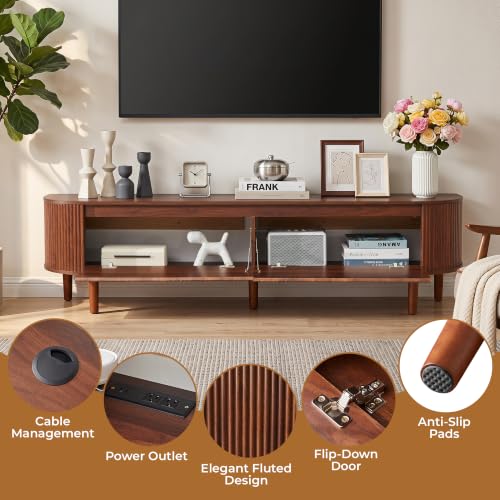 70.8" Floating Fluted TV Stand with Legs and Power Outlet for TVs up to 80", view 4