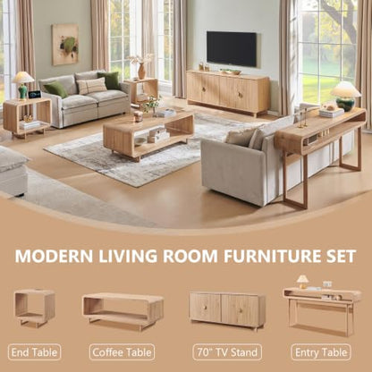 63-Inch Long Console Table, 31.5" Tall Modern Entryway Table with Open Storage Shelf, Curved Profile Design, Narrow Wood Sofa Table Behind Couch Table for Living Room, Hallway,Foyer, Natural Oak