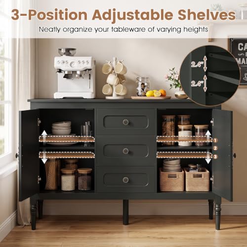 47" Buffet Cabinet with Storage, 3-Drawer Sideboard Cabinet, Green, view 6