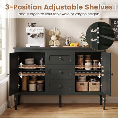47" Buffet Cabinet with Storage, 3-Drawer Sideboard Cabinet, Green, view 6
