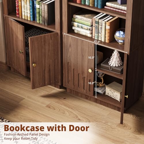 Book Shelf and Bookcases with Doors & Cabinet, Walnut Brown, view 7