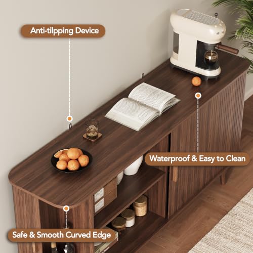 63" Fluted Sideboard Buffet Cabinet with Sliding Door, view 7