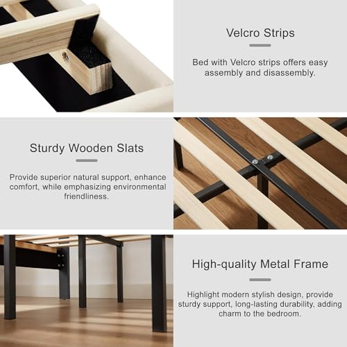Queen Size Bed Frame, Beige, view 9