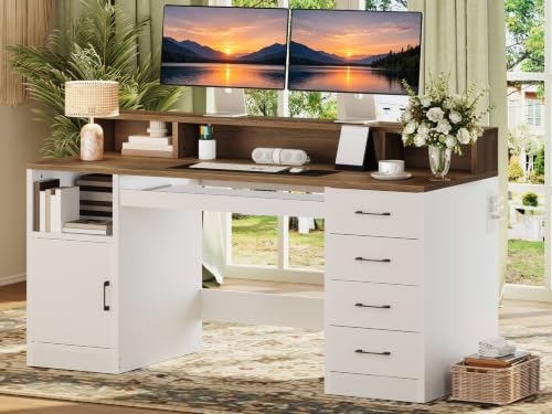 55" Office Desk with Drawers, Farmhouse Executive Desk with Drawers, view 4