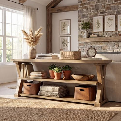 63-Inch Farmhouse TV Stand for 55/60/65/70-Inch TVs, 3-Tier, view 6