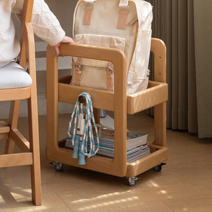 2-Tier Small Rolling Bookshelf Cart with Wheels, view 2