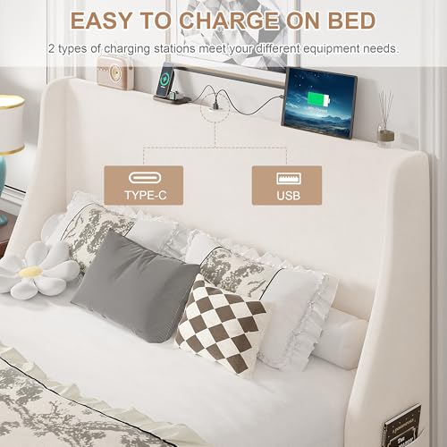 Queen Bed Frame with Upholstered Wingback Headboard, view 4