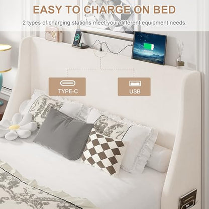 Queen Bed Frame with Upholstered Wingback Headboard, view 4