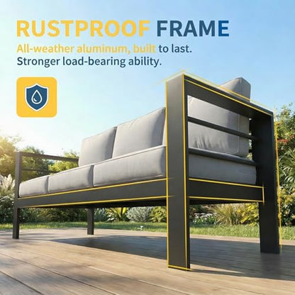 Aluminum Patio Furniture Set, All Weather Patio Sofa with 10" Back Cushion, view 5