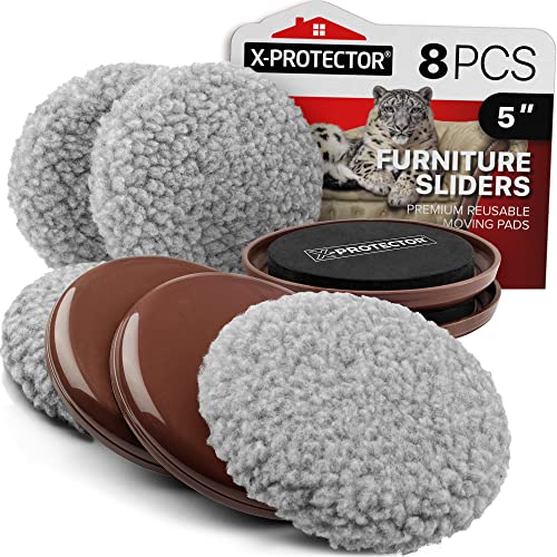 Furniture Sliders 4+4 Pack 5” - Multi-Surface Furniture Sliders for Carpet & Hard Floors - 4 Furniture Movers for Carpeted Floors and 4 Hardwood Socks - Move Your Furniture Easily!